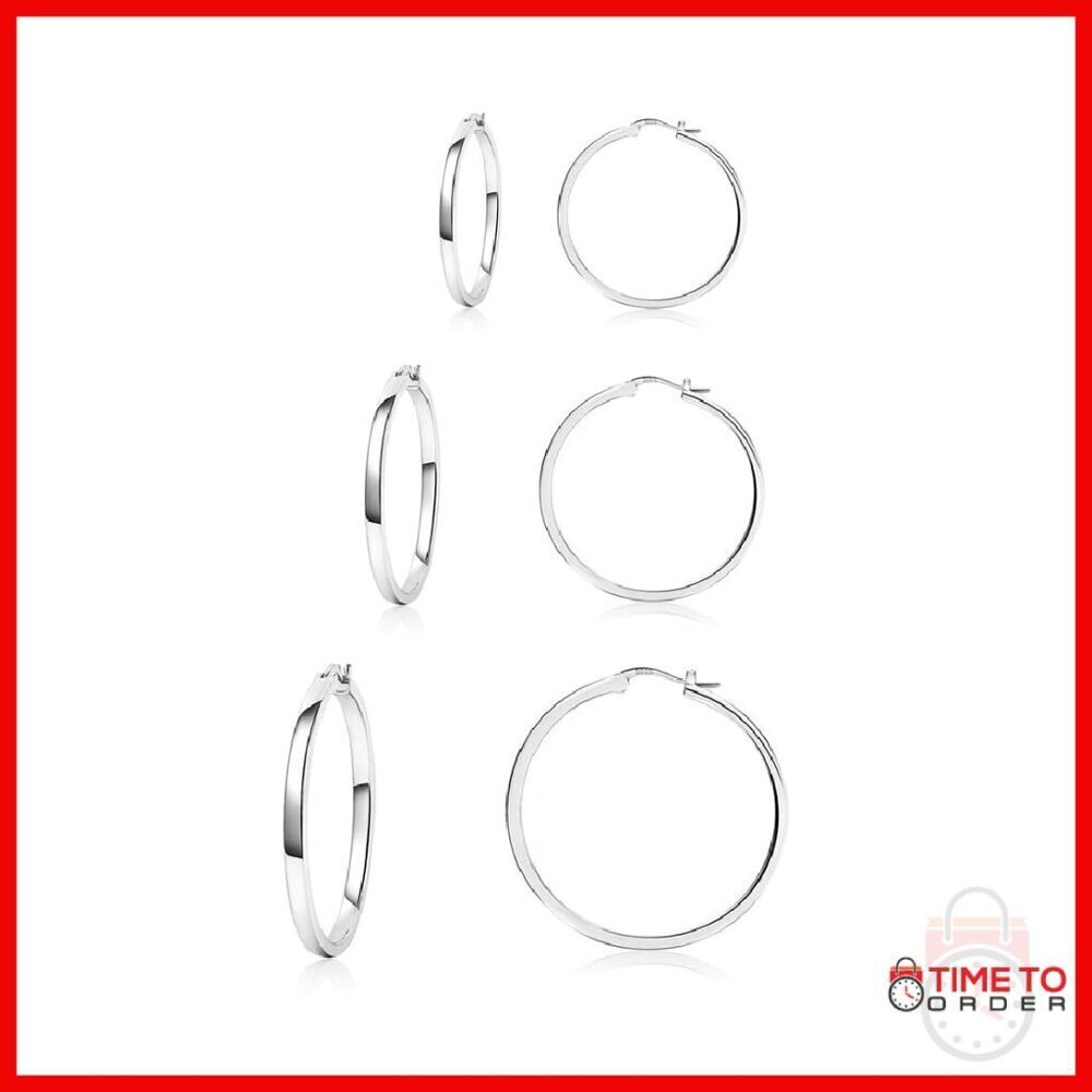 Sterling Silver Hoop Earrings Set, 3 Pairs Hypoallergenic 20mm 30mm